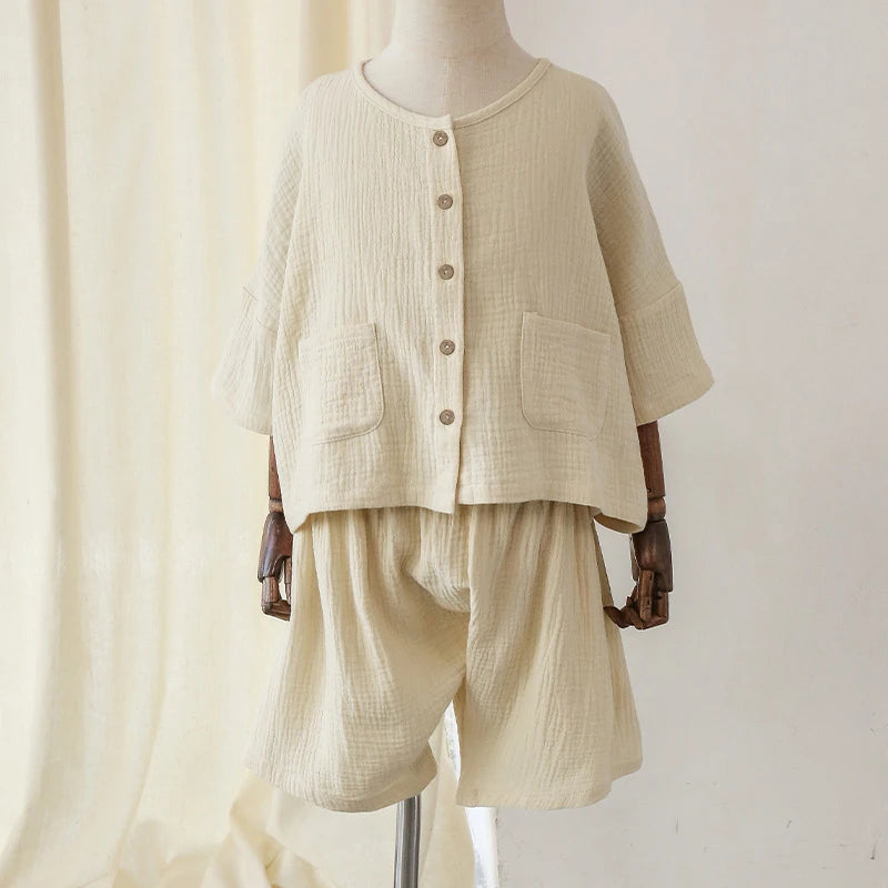 Boys 2pcs Pocket Blouse + Loose Shorts