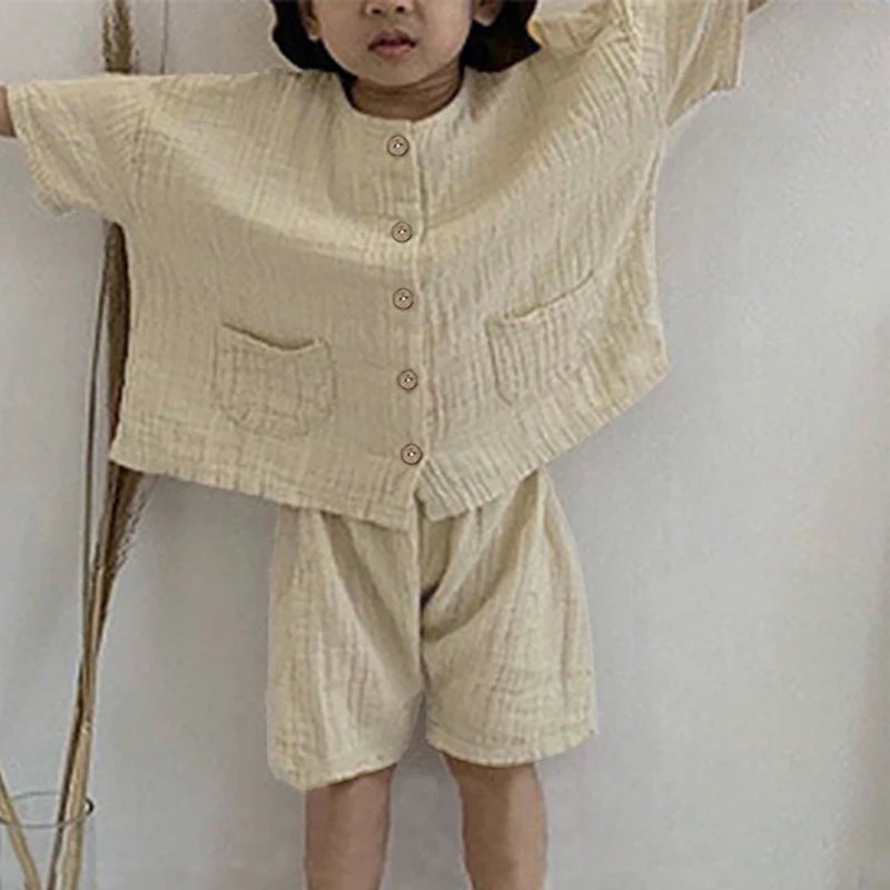 Boys 2pcs Pocket Blouse + Loose Shorts