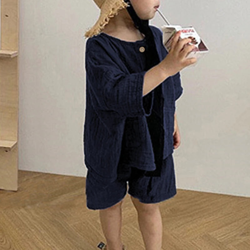 Boys 2pcs Pocket Blouse + Loose Shorts