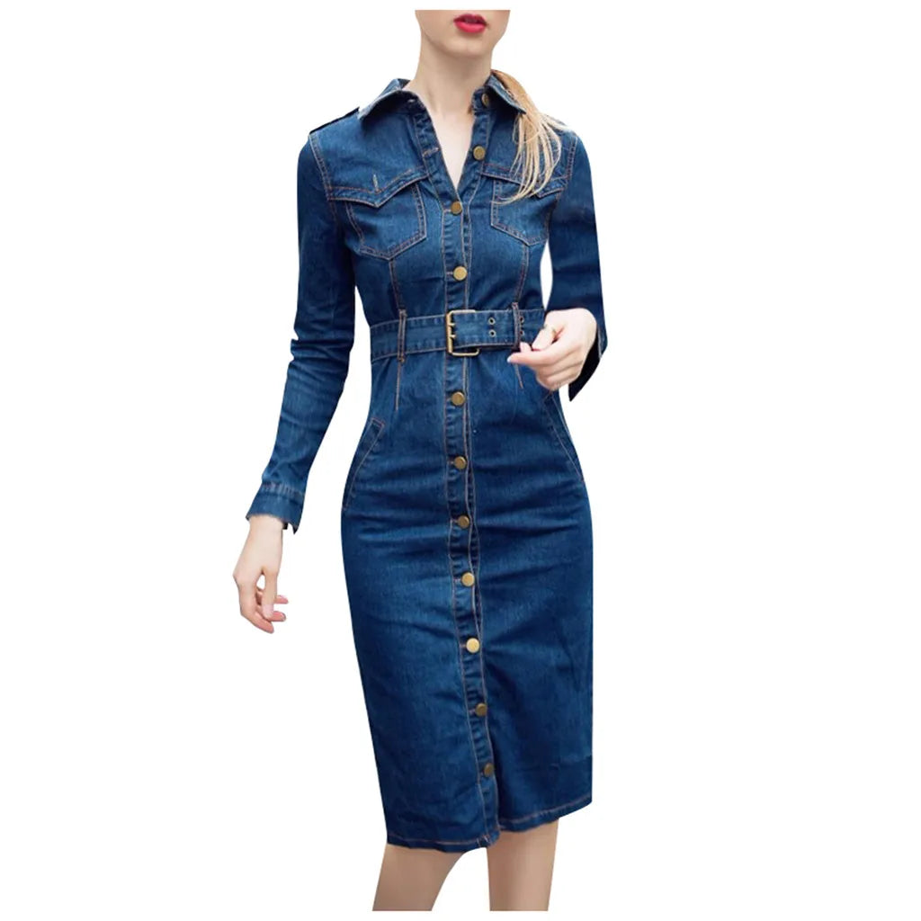 Summer Long Sleeve Denim Dress