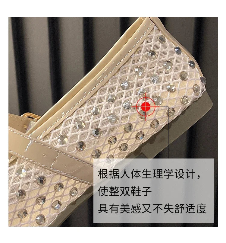 Women's Flat Shoes Grid Rhinestones Soft Sole Light Shoes for Women Daily Commute Dress Breathable in Summer Zapatillas De Mujer