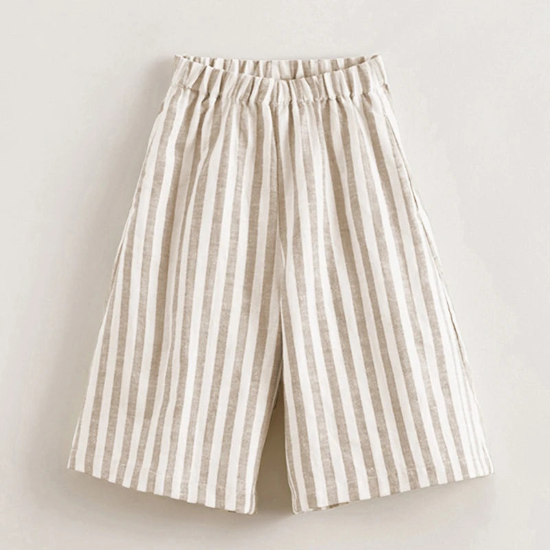 Linen Striped Wide Leg Pants