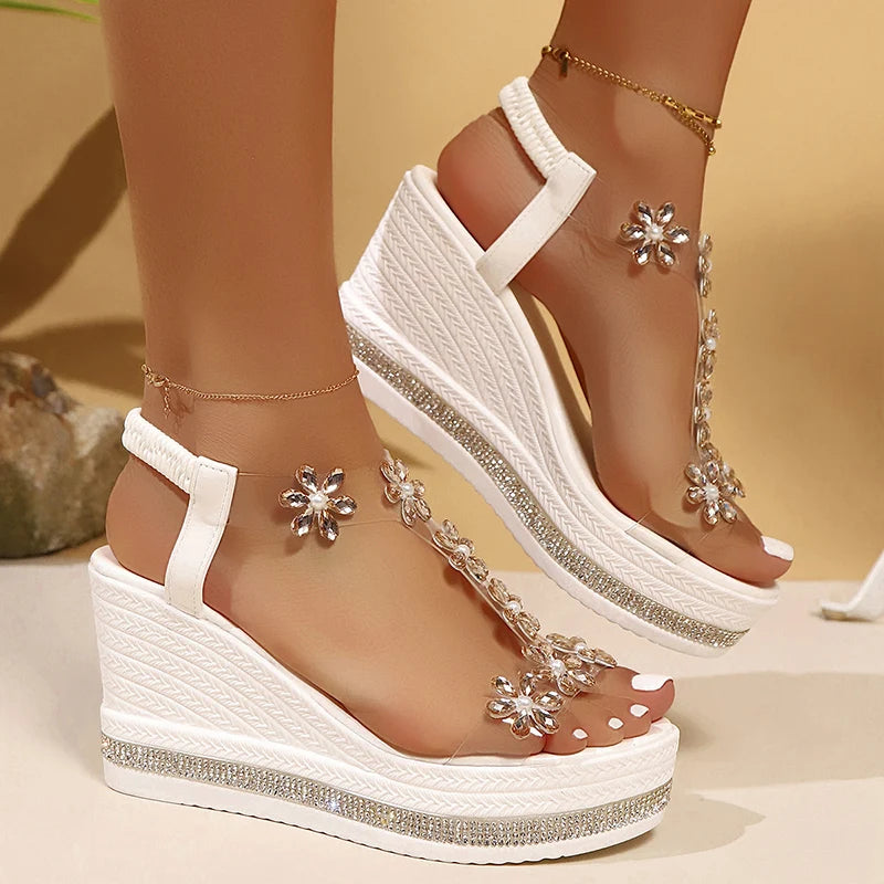 Chunky Platform Crystal Floral Sandals