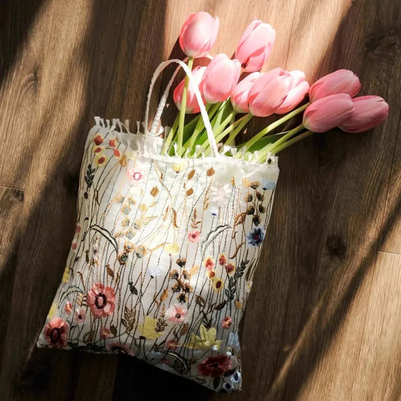Embroidered Lace Flower Shoulder Bag