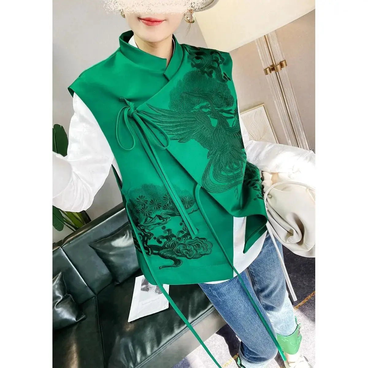 Outerwear Retro Embroidery Lace Chinese Vest