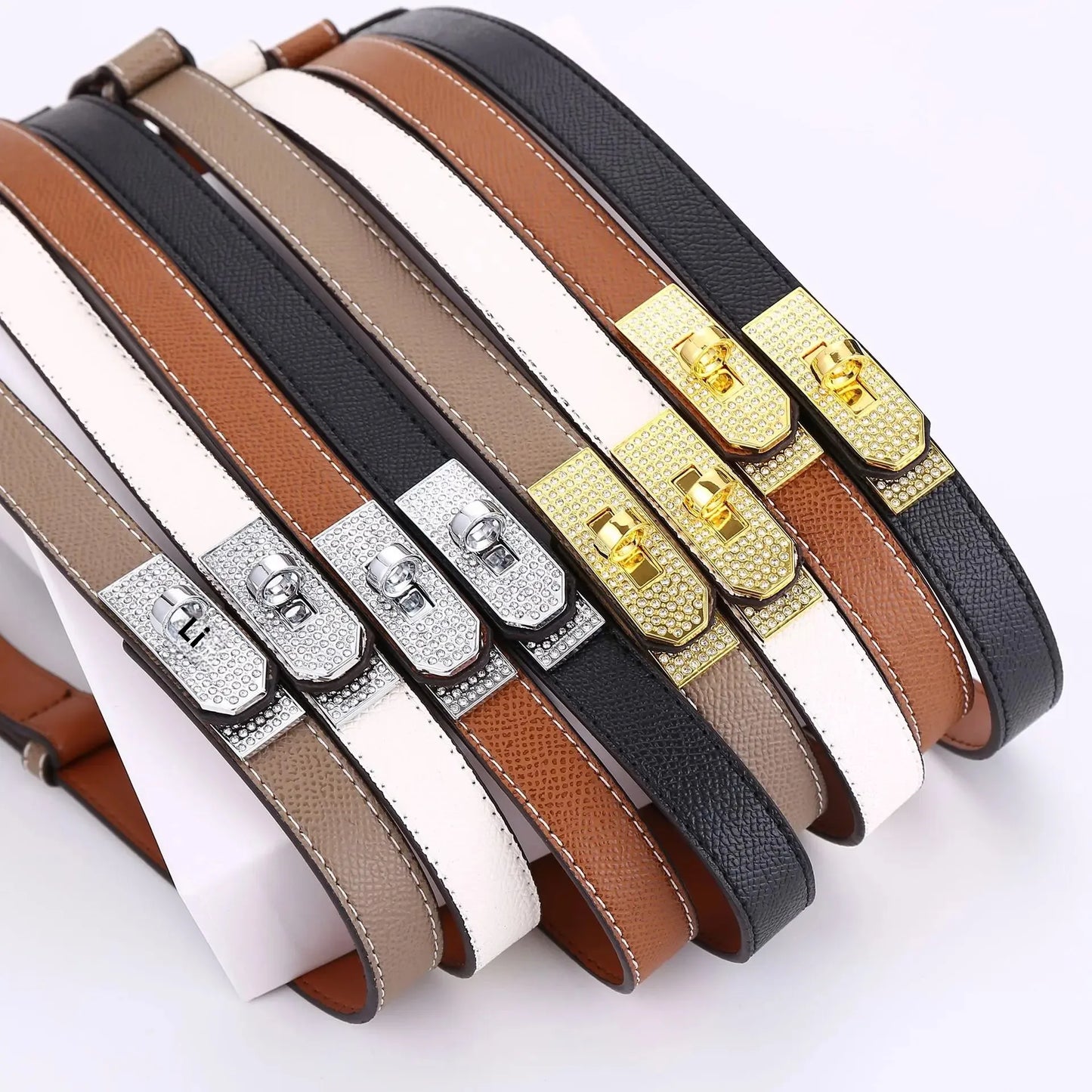 Leather Belt with Diamond Lock