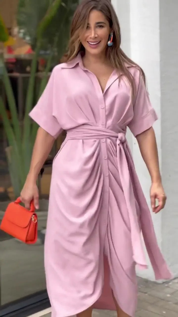 Bohemian White Turn-down Collar Solid Dress Long Kaftan Tunic Women Clothes 2025 Spring/Autumn Beach Wear Maxi Vestidos A1946
