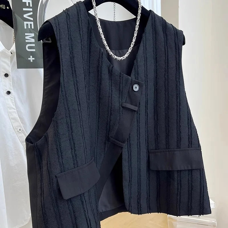 Short Vest Vintage V-neck