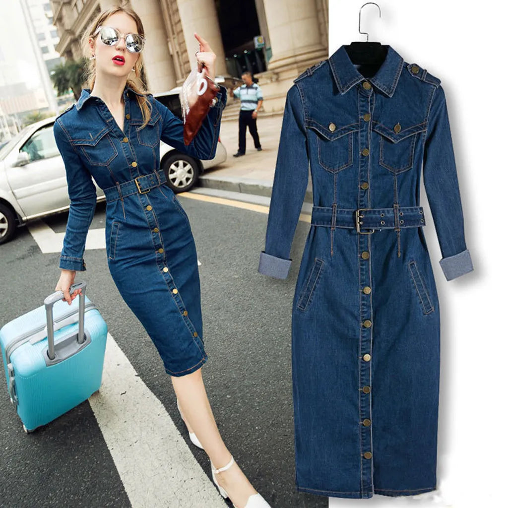 Summer Long Sleeve Denim Dress