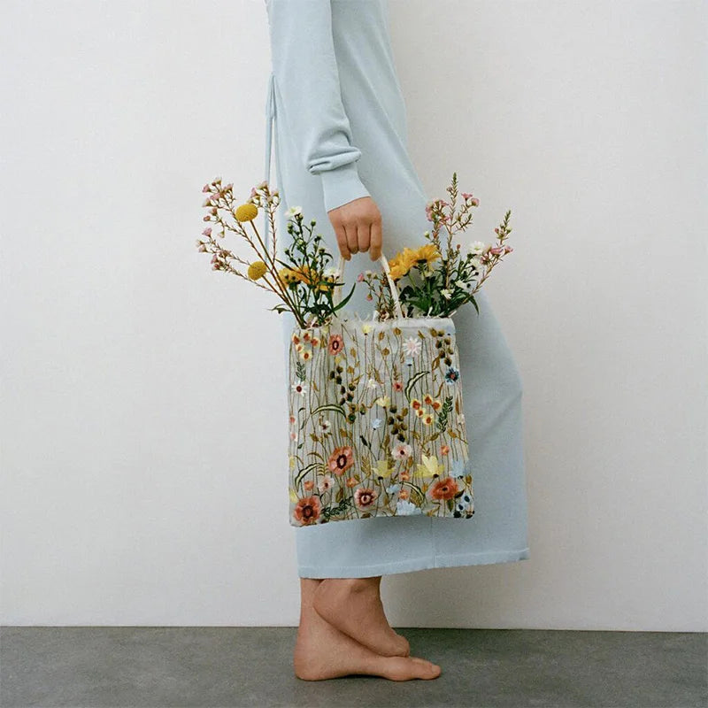 Embroidered Lace Flower Shoulder Bag