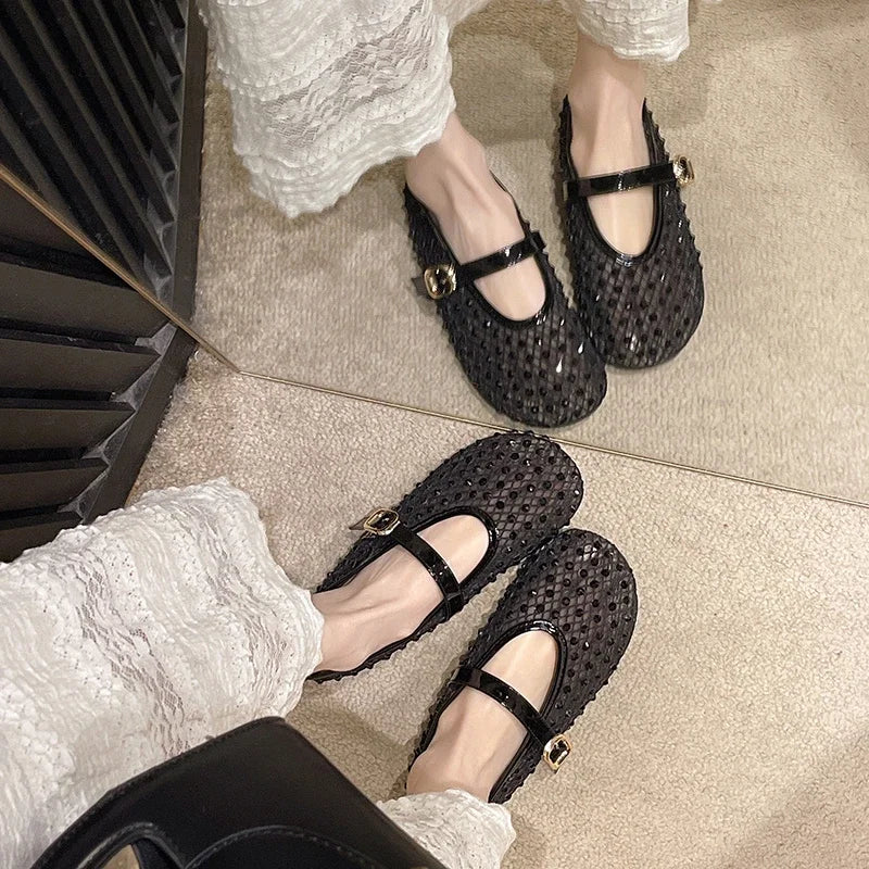 Women's Flat Shoes Grid Rhinestones Soft Sole Light Shoes for Women Daily Commute Dress Breathable in Summer Zapatillas De Mujer