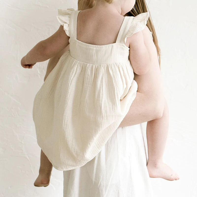 Girls White Dress With Lines