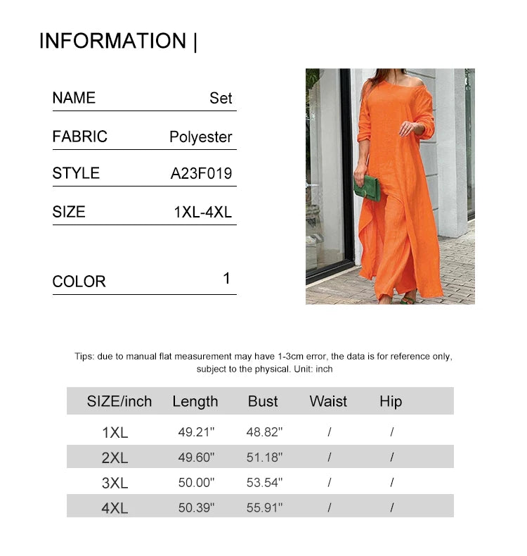 Plus Size Cotton Linen 2 Piece Set for Women Irregularly Hem Wide Leg Pant Outfits Casual Dressy Loose Two Piece Matching Sets