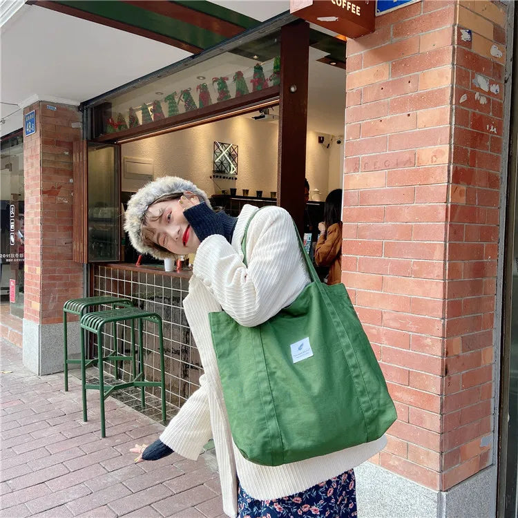 Women Cotton Canvas Shoulder Bag Simple Eco Fabric Handbag Solid School Books Tote Portable Shopping Bags For Girls