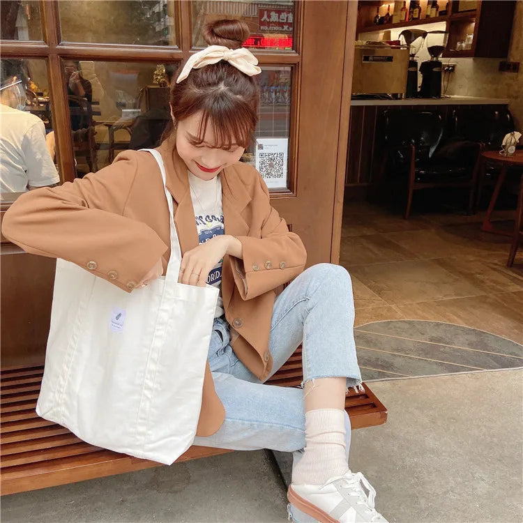 Women Cotton Canvas Shoulder Bag Simple Eco Fabric Handbag Solid School Books Tote Portable Shopping Bags For Girls