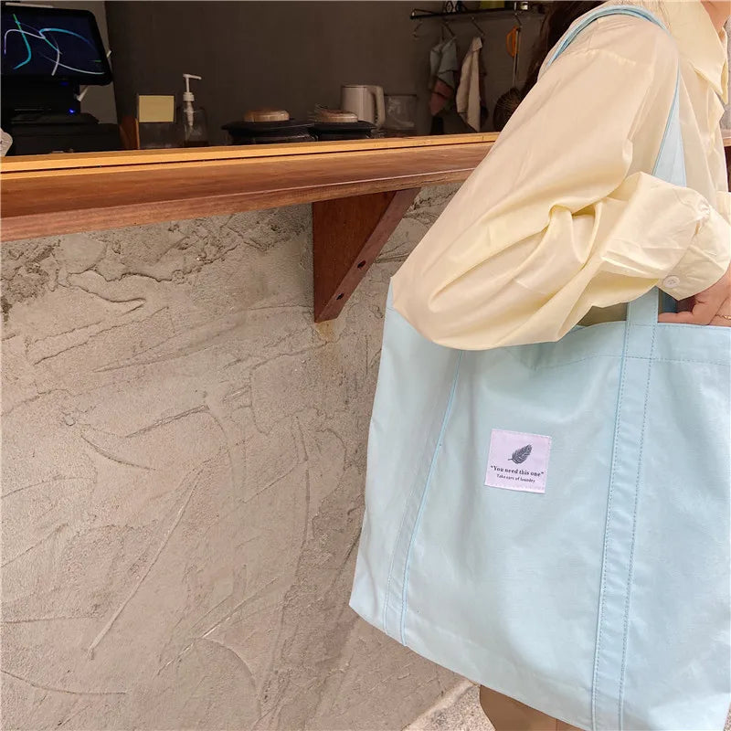 Women Cotton Canvas Shoulder Bag Simple Eco Fabric Handbag Solid School Books Tote Portable Shopping Bags For Girls