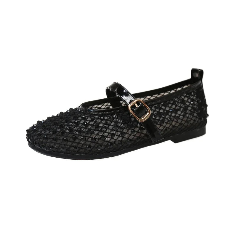 Women's Flat Shoes Grid Rhinestones Soft Sole Light Shoes for Women Daily Commute Dress Breathable in Summer Zapatillas De Mujer