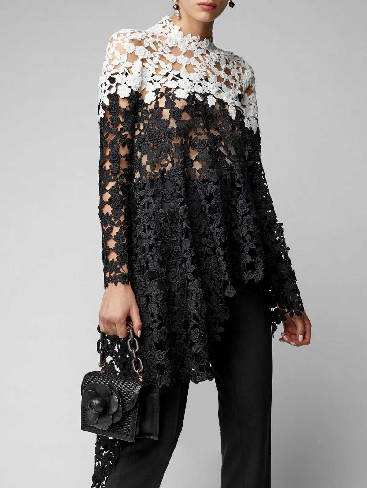 Lace Hollow Out Shirt Long