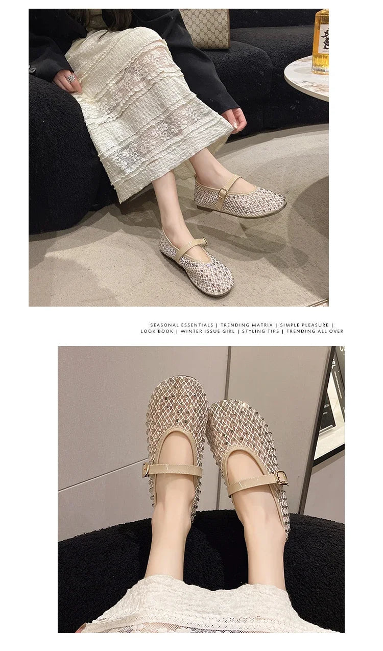Women's Flat Shoes Grid Rhinestones Soft Sole Light Shoes for Women Daily Commute Dress Breathable in Summer Zapatillas De Mujer