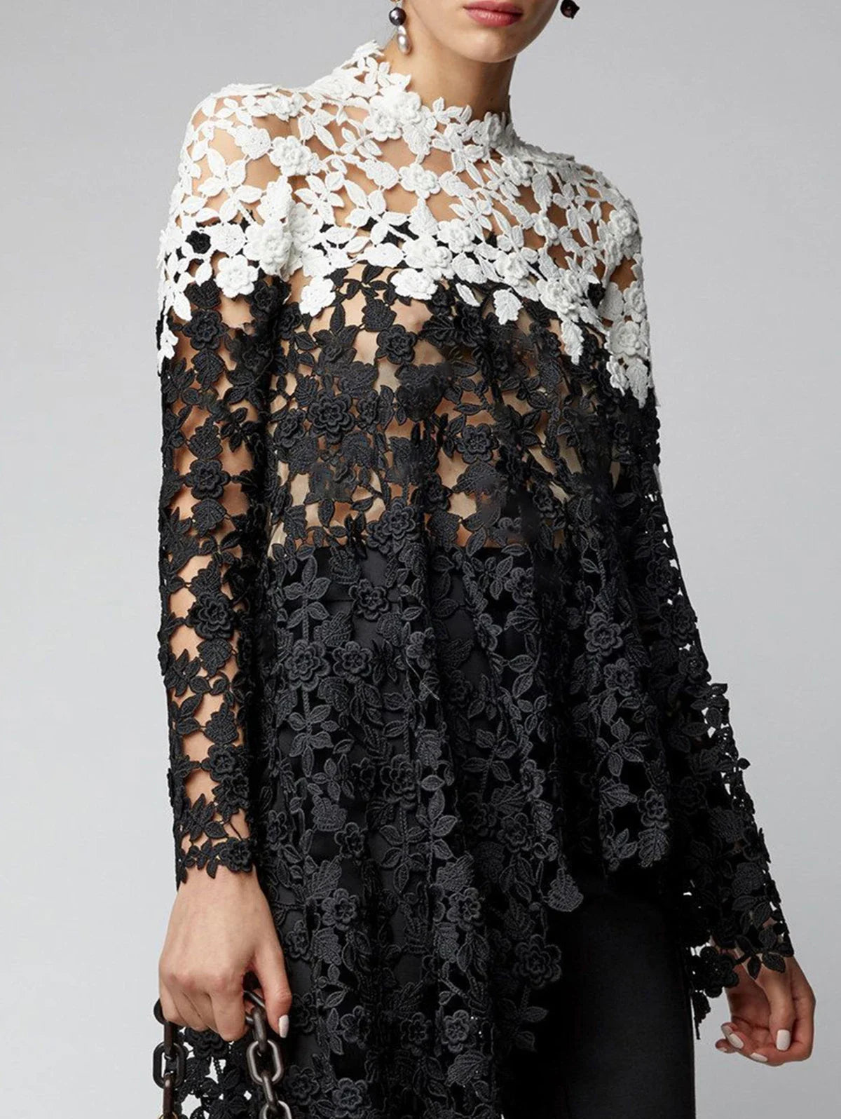Lace Hollow Out Shirt Long