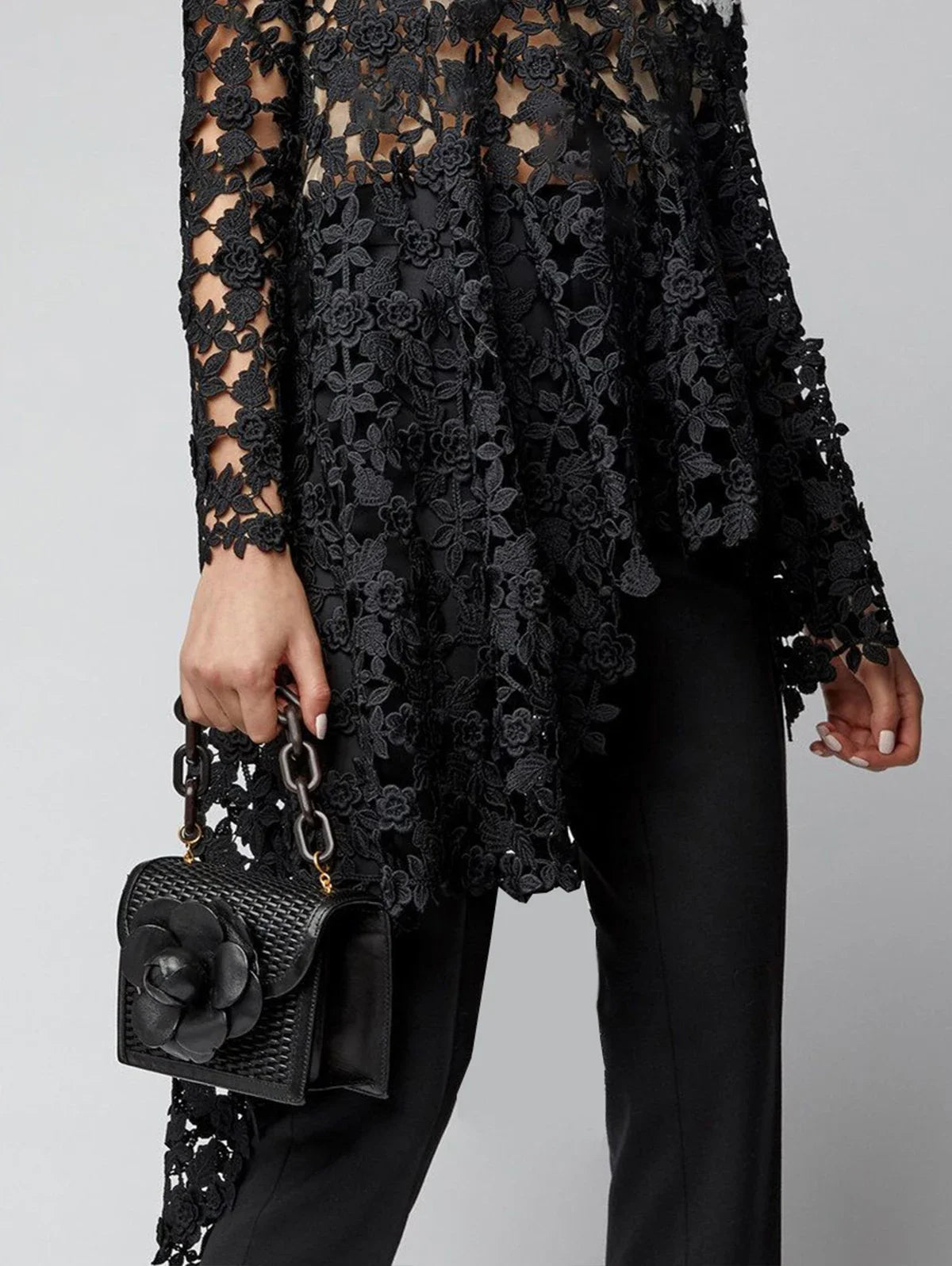 Lace Hollow Out Shirt Long