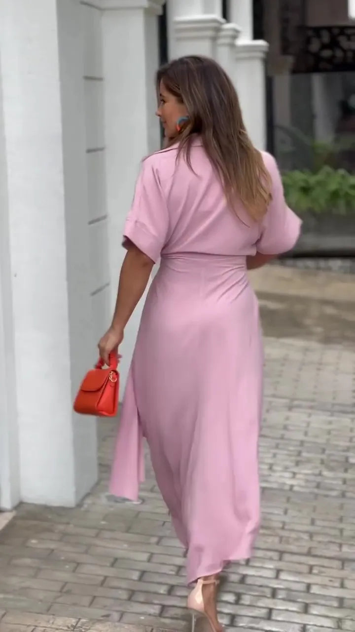 Bohemian White Turn-down Collar Solid Dress Long Kaftan Tunic Women Clothes 2025 Spring/Autumn Beach Wear Maxi Vestidos A1946