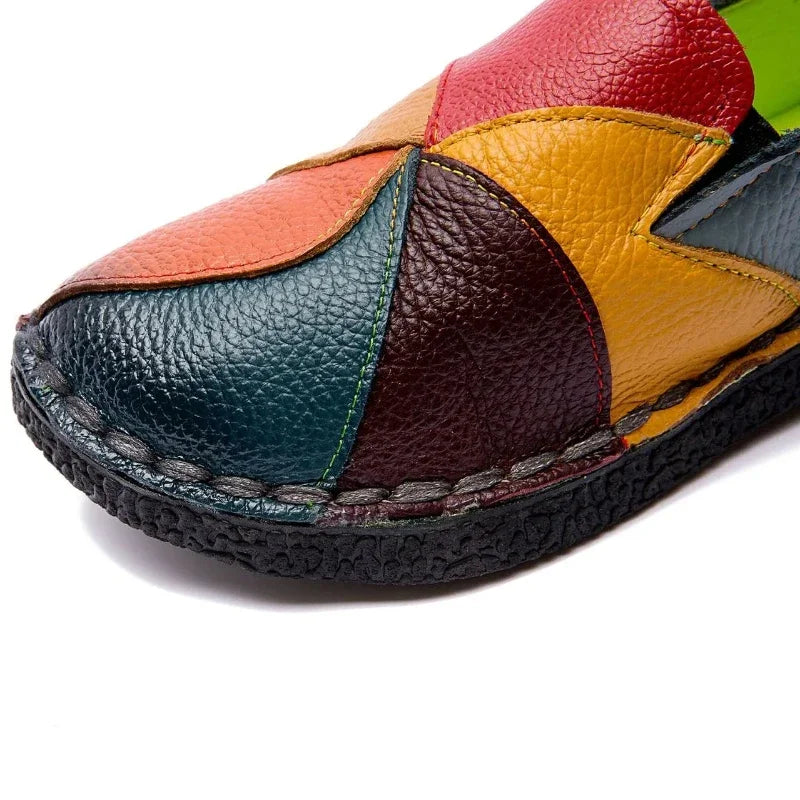 Mixed Color Women Loafers Retro