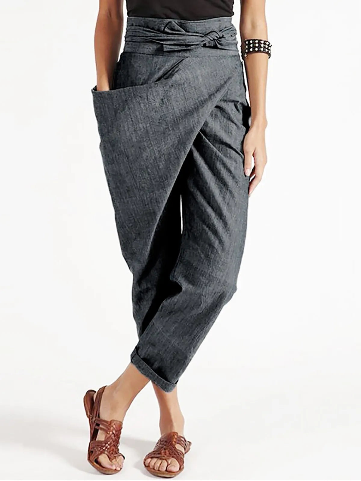 asymmetrical loose high waist pants