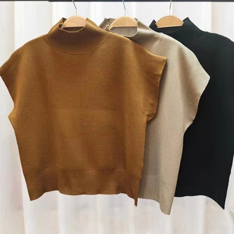 Solid Stand-up Collar Knitted Sweater