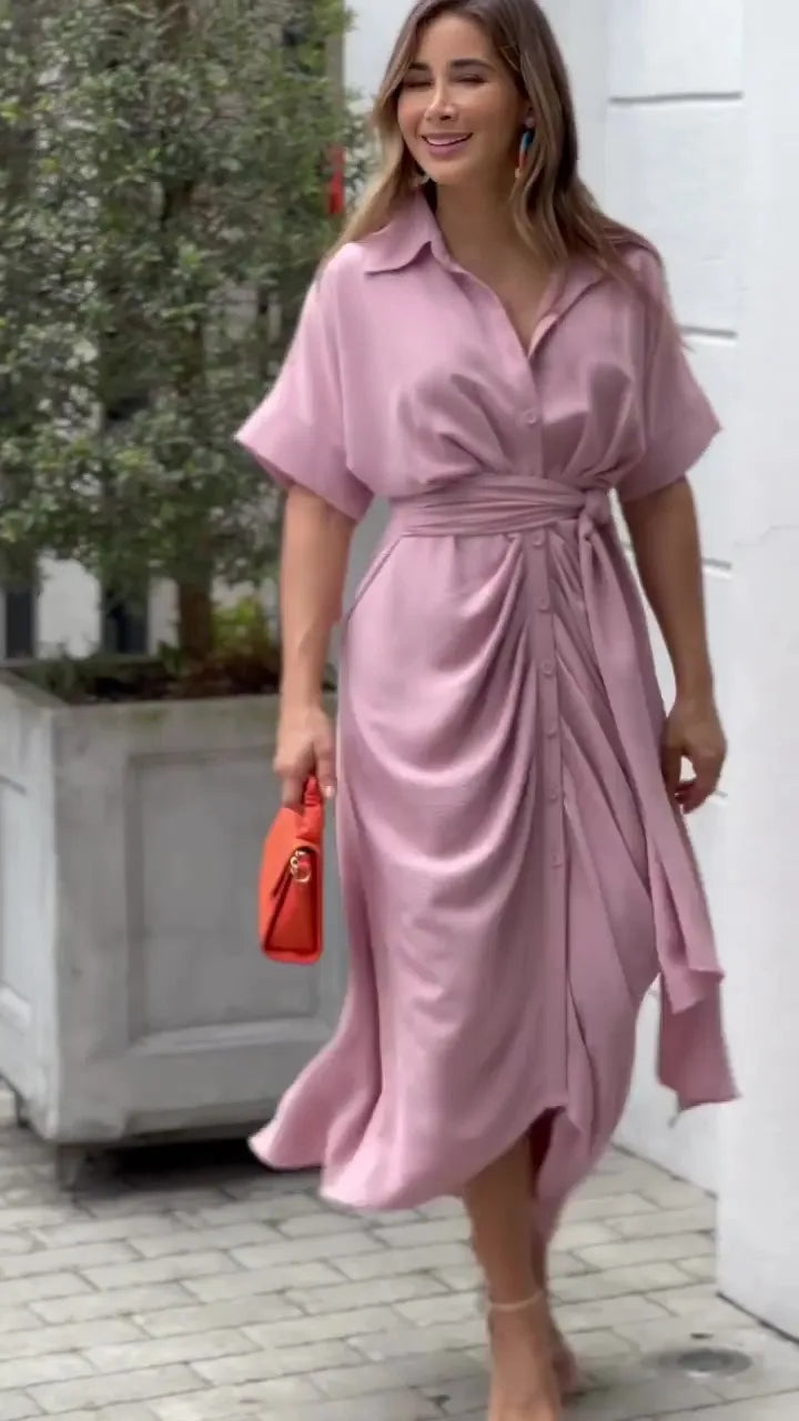 Bohemian White Turn-down Collar Solid Dress Long Kaftan Tunic Women Clothes 2025 Spring/Autumn Beach Wear Maxi Vestidos A1946