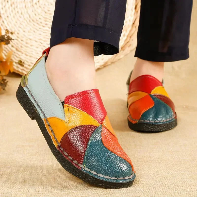 Mixed Color Women Loafers Retro