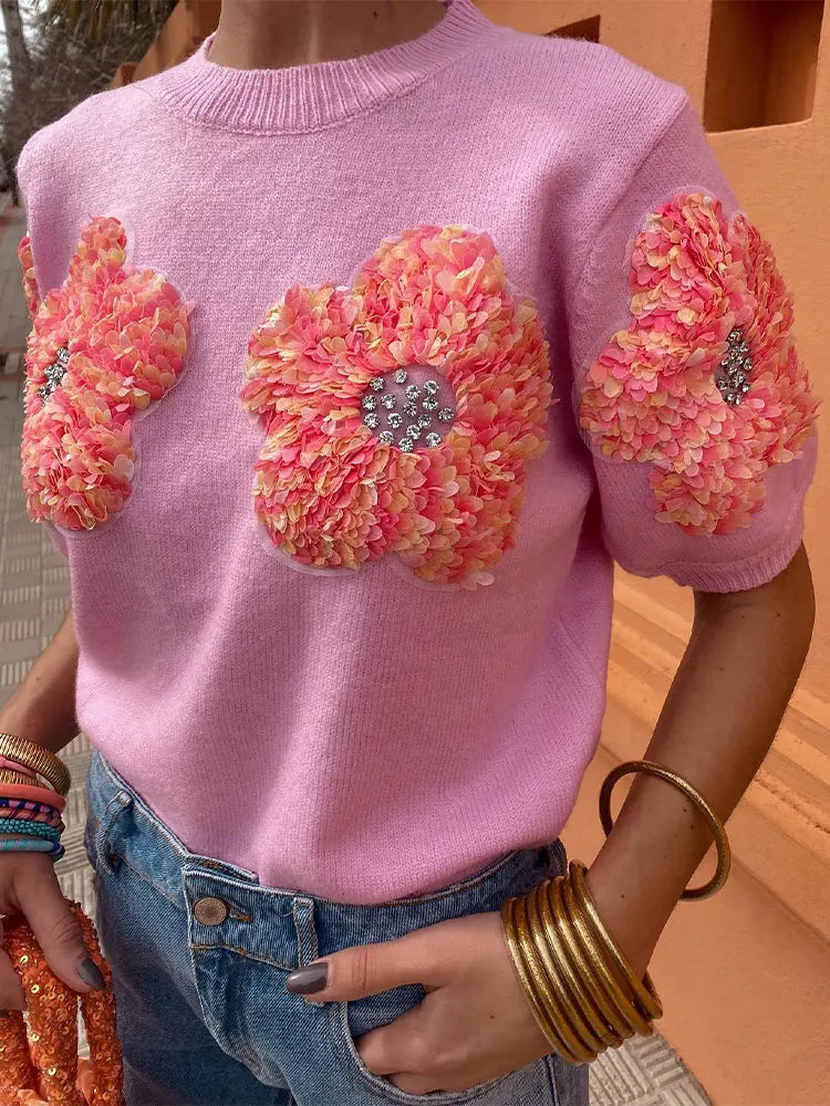 Women 3D Flower Knitted Sweater