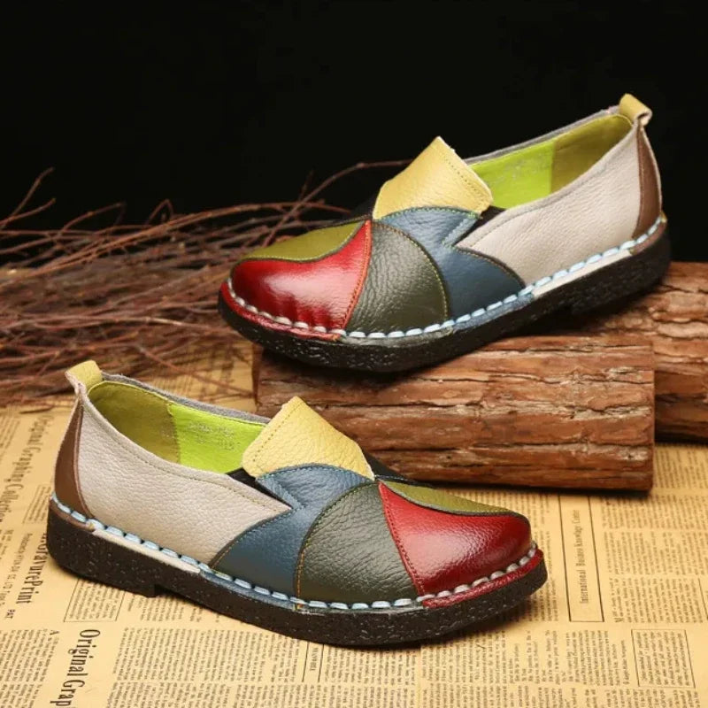 Mixed Color Women Loafers Retro