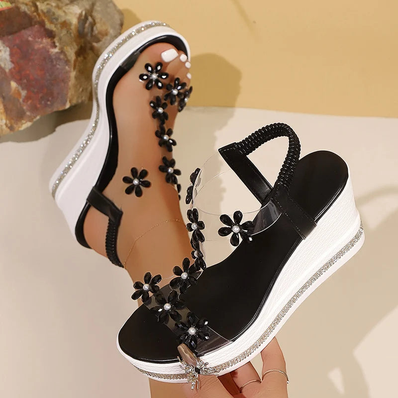 Chunky Platform Crystal Floral Sandals
