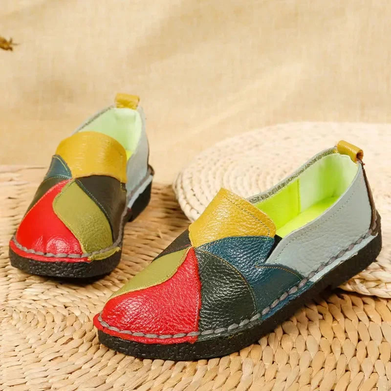 Mixed Color Women Loafers Retro