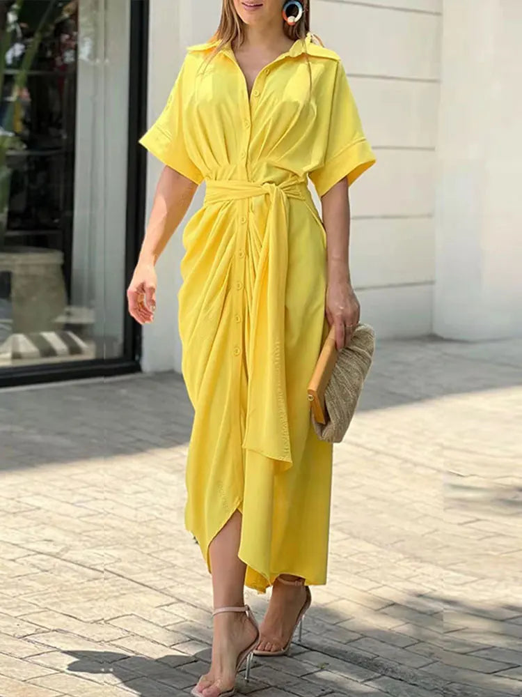 Bohemian White Turn-down Collar Solid Dress Long Kaftan Tunic Women Clothes 2025 Spring/Autumn Beach Wear Maxi Vestidos A1946