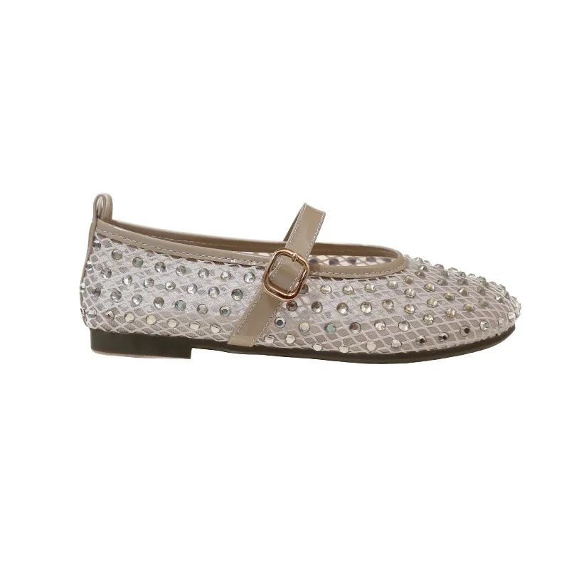 Women's Flat Shoes Grid Rhinestones Soft Sole Light Shoes for Women Daily Commute Dress Breathable in Summer Zapatillas De Mujer