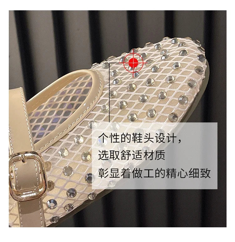 Women's Flat Shoes Grid Rhinestones Soft Sole Light Shoes for Women Daily Commute Dress Breathable in Summer Zapatillas De Mujer