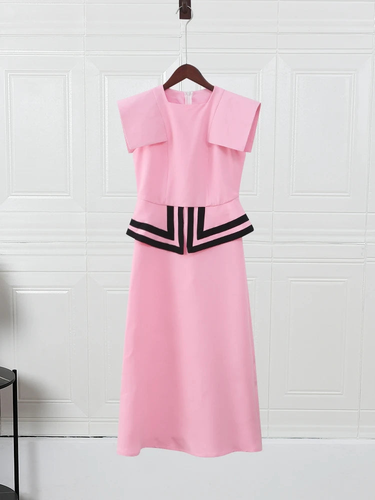 Pink Contrast Short Sleeve Dress