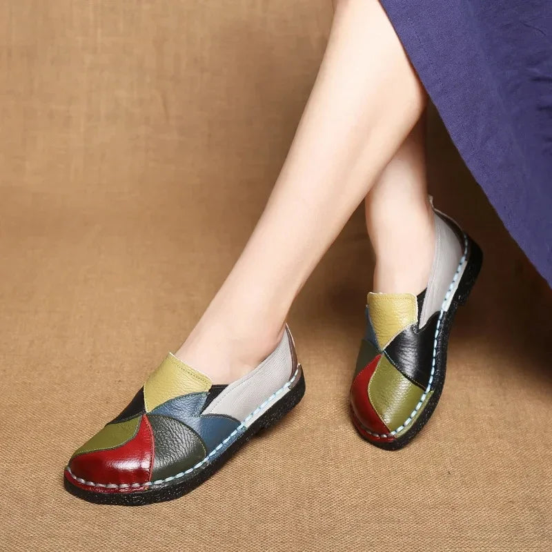 Mixed Color Women Loafers Retro