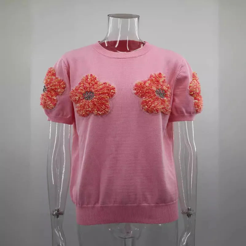 Women 3D Flower Knitted Sweater