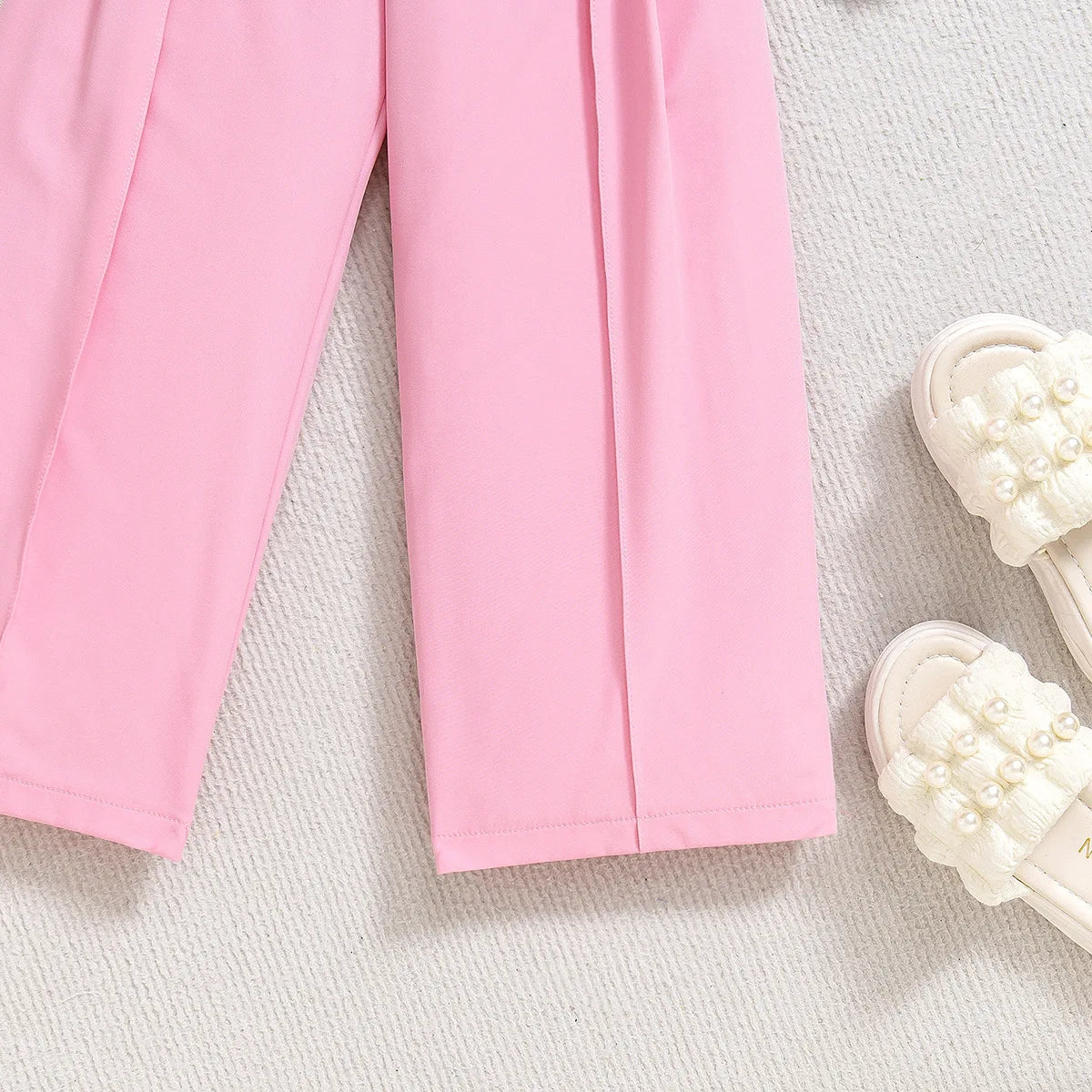 Prowow Children Clothing Summer Girl's Pink Outfit Sets Lace Mesh Flower Vest and Long Pants Kids Clothes Girl's Elegant Sets