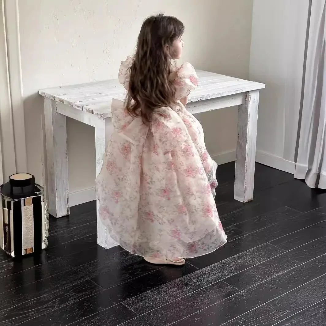 Ins Private Custom Children's Skirt 2025 Spring and Summer New Girls Princess Skirt Floral Bow Tail Dress Birthday Party Skirt