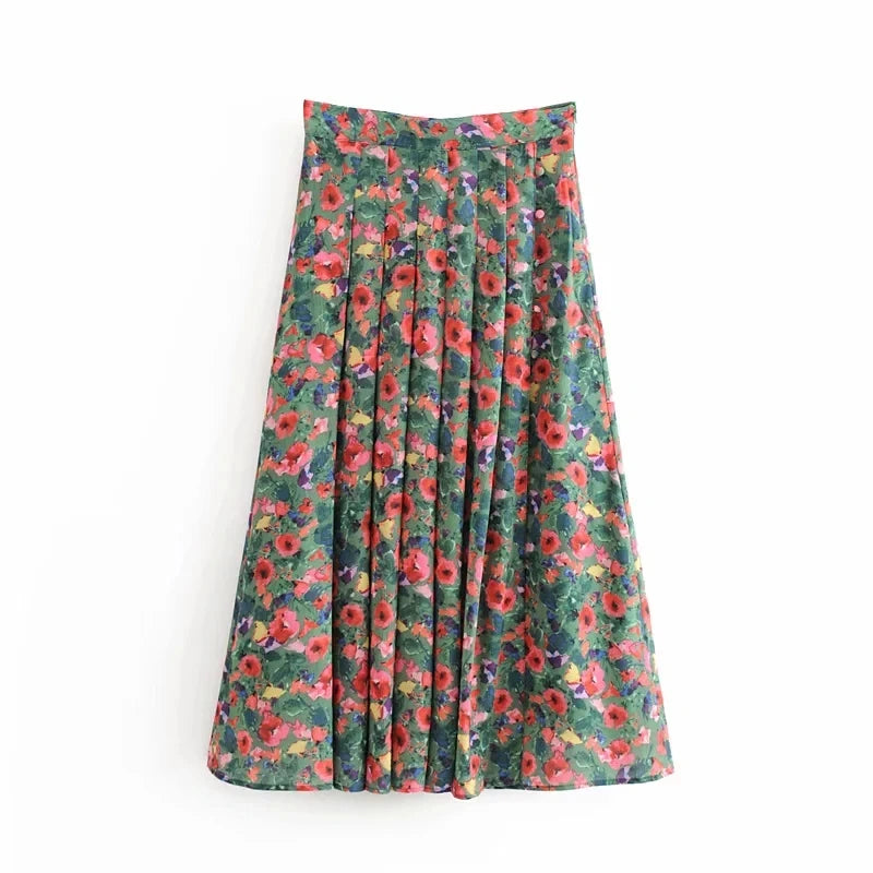 England Vintage Floral Print Skirt