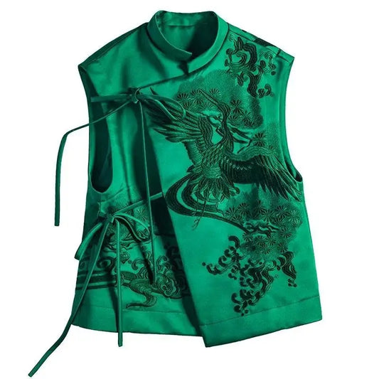 Outerwear Retro  Embroidery Lace Chinese Vest