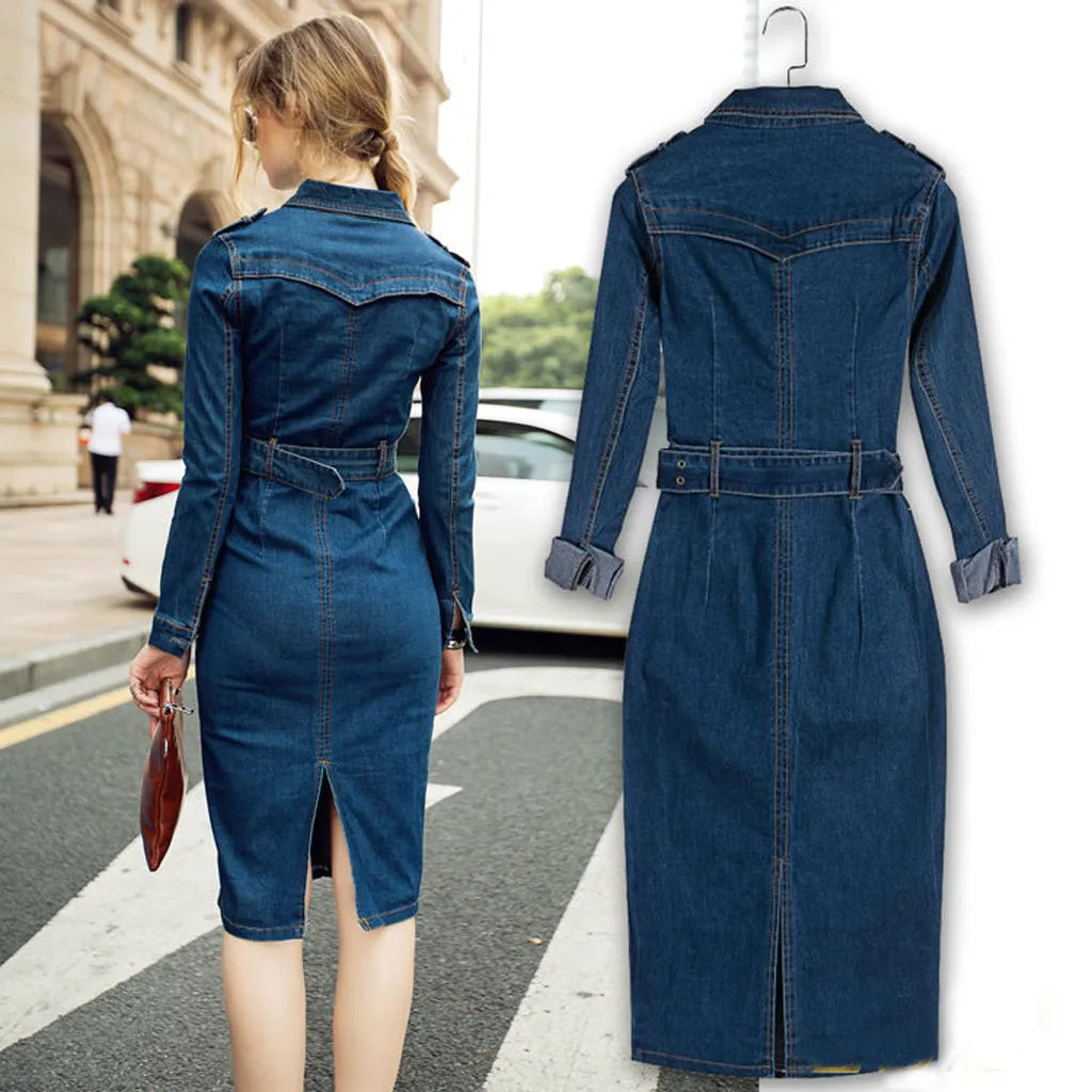 Summer Long Sleeve Denim Dress