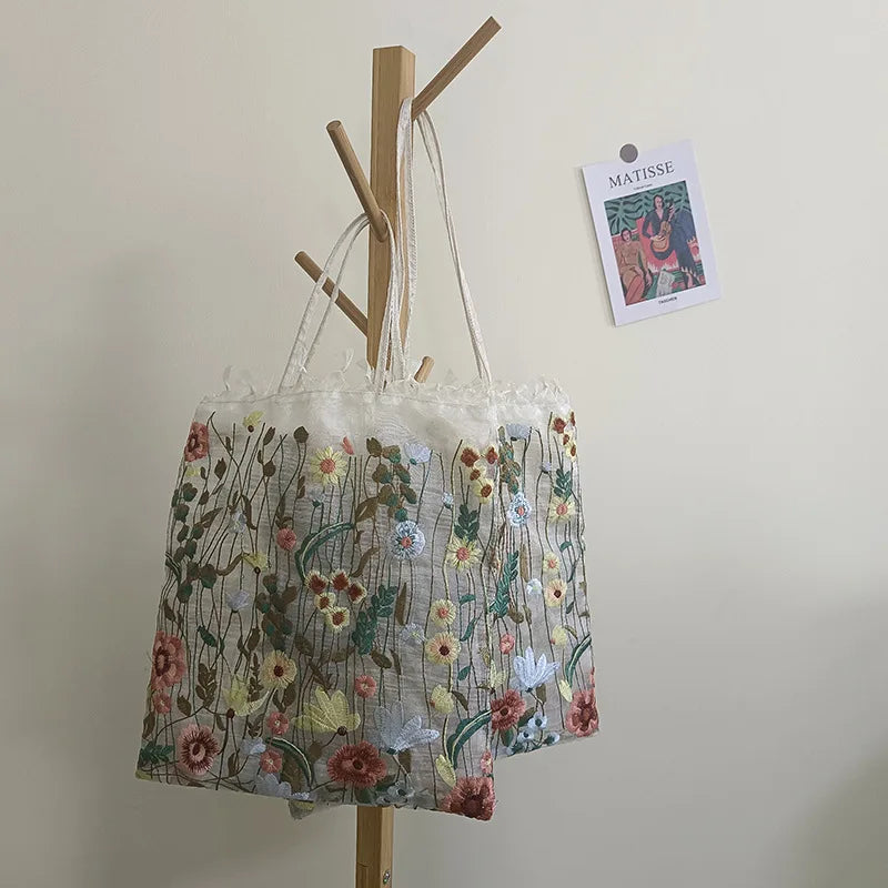 Embroidered Lace Flower Shoulder Bag