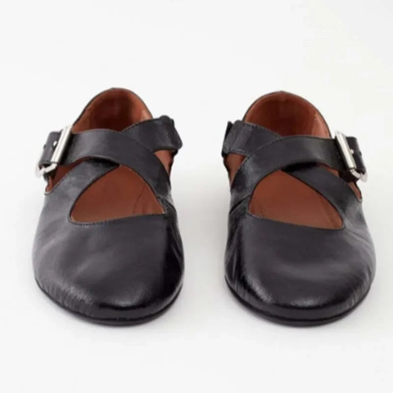 Cross Strap Buckle Flat Sole