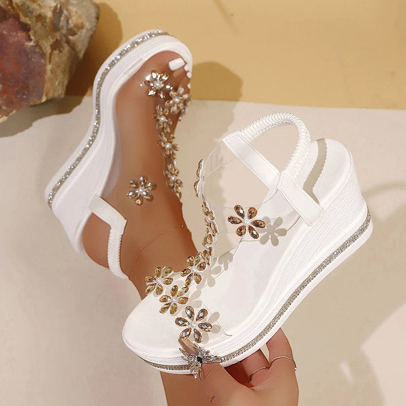 Chunky Platform Crystal Floral Sandals