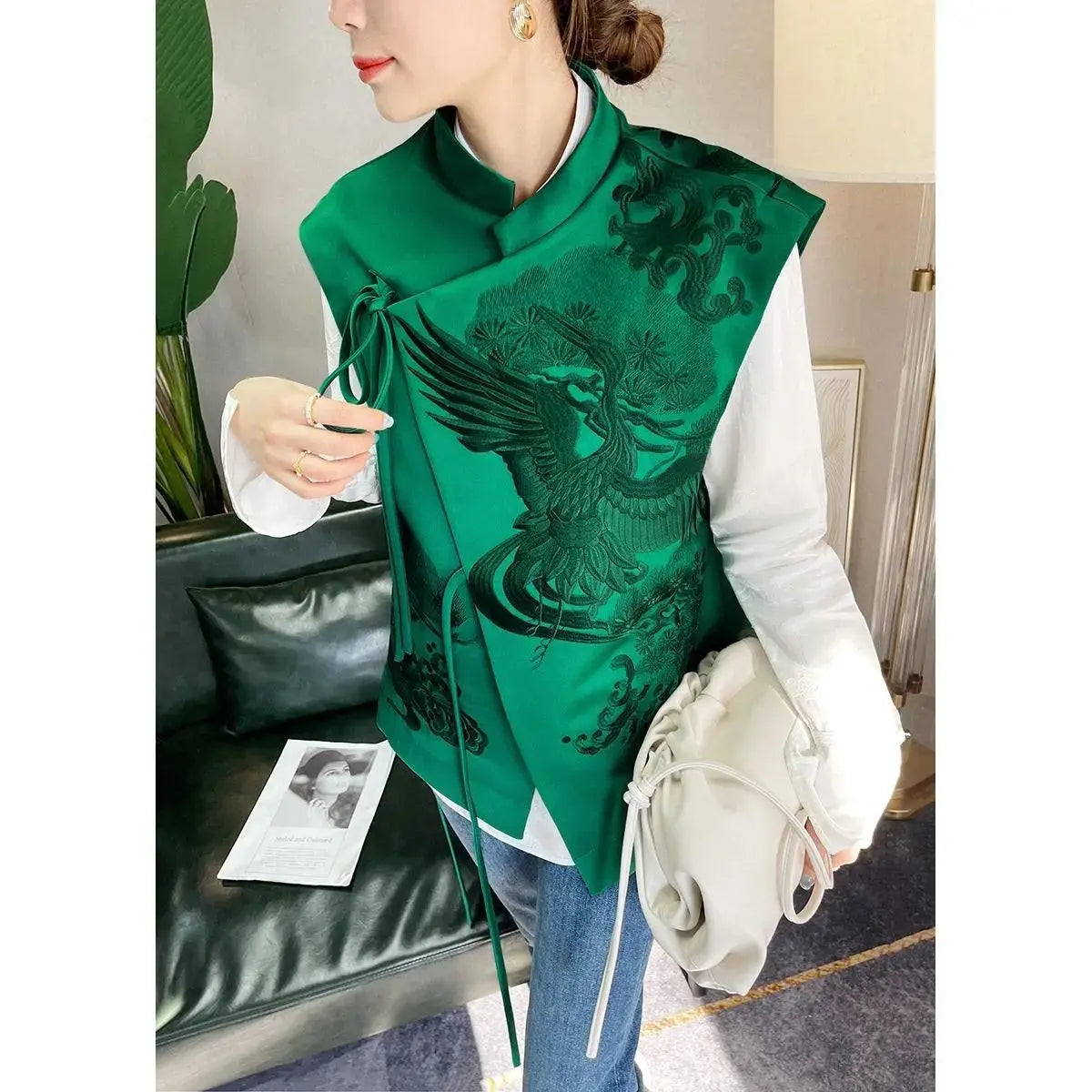 Outerwear Retro  Embroidery Lace Chinese Vest